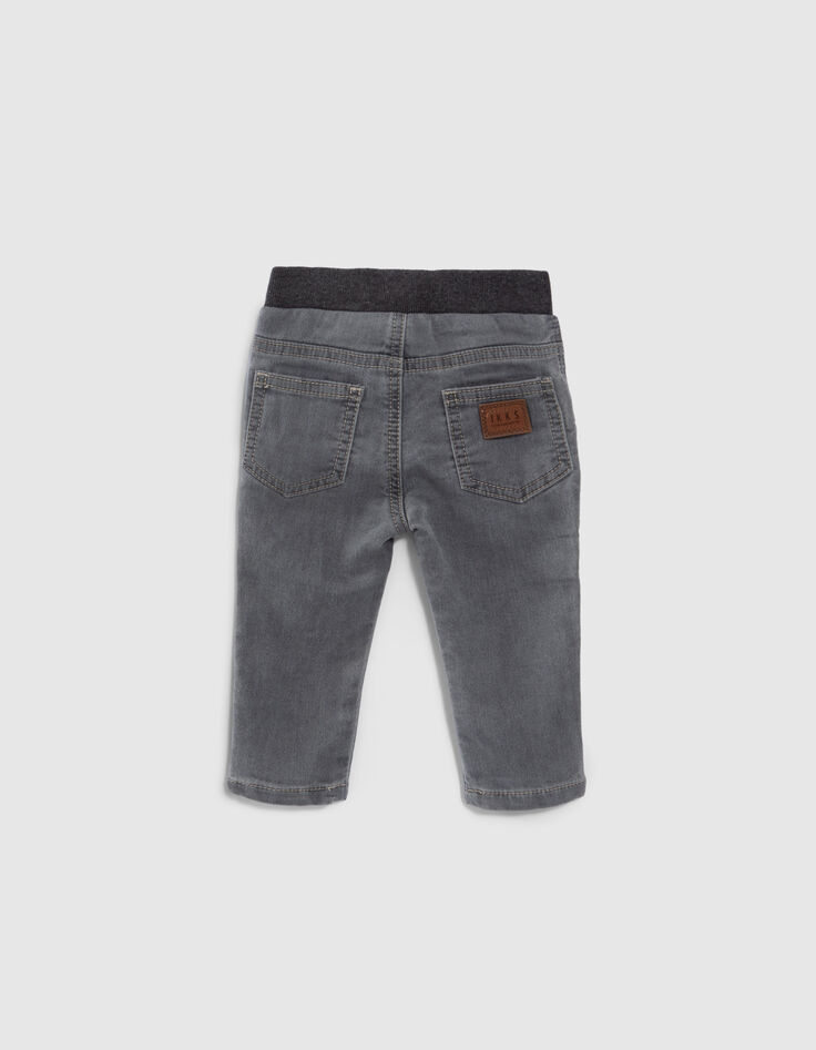 Grijze jeans print en ribboord in taille babyjongens-3
