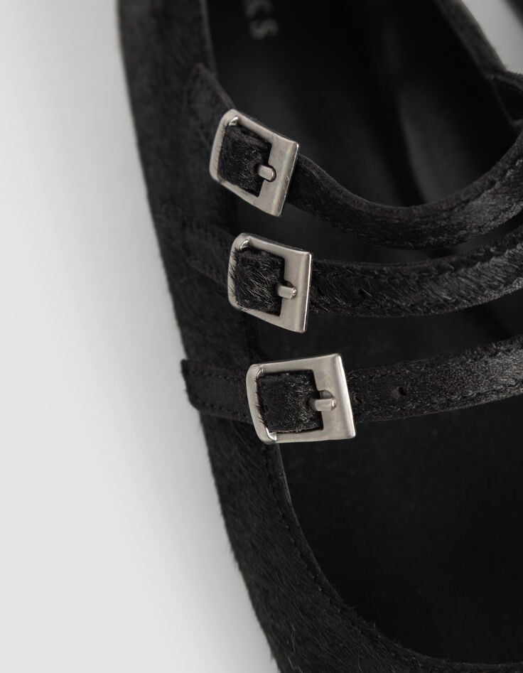 Ballerines noires cuir effet poulain 3 boucles Femme-5