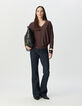 Tee-shirt bordeaux lurex manches chauve-souris Femme-1