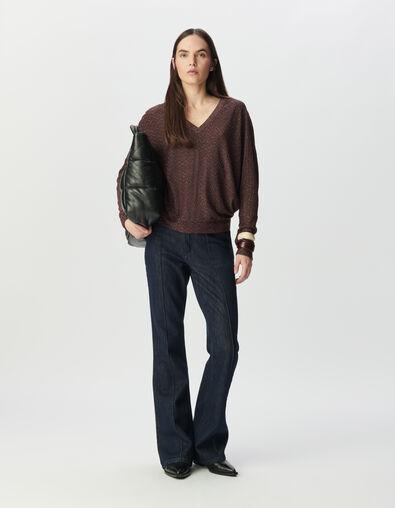 Tee-shirt bordeaux lurex manches chauve-souris Femme - IKKS