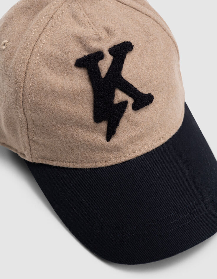 Boy’s camel cap with embroidered bouclette lightning-K-7