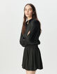 Vestido camisero negro satinado trampantojo mujer-2
