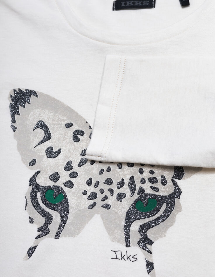 Visueel ecru vlinder-panter meisjes-T-shirt-5