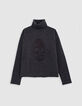 Grauer Lurex-Totenkopf-Strickpullover f&uuml;r Damen-5