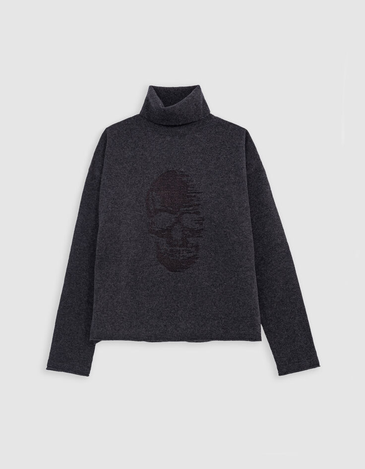 Grauer Lurex-Totenkopf-Strickpullover f&uuml;r Damen-5