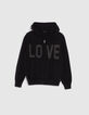 Women’s black knit cardigan, jacquard slogan front & back-1