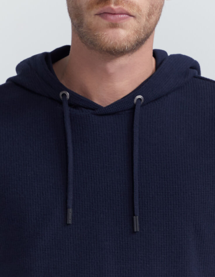 Marineblaues Herrenkapuzenshirt mit Bienenwabenoptik-3