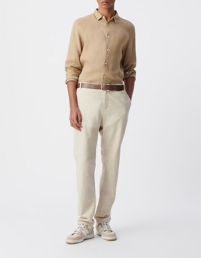 Men&rsquo;s beige cotton and linen chinos - IKKS