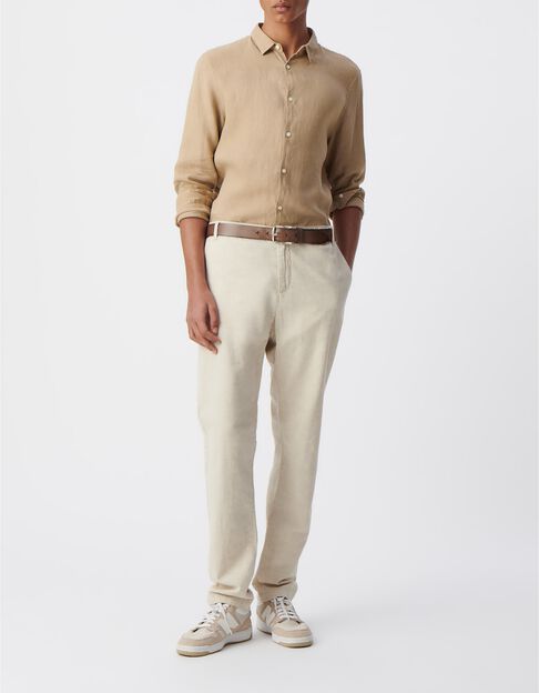 Men&rsquo;s beige cotton and linen chinos - IKKS