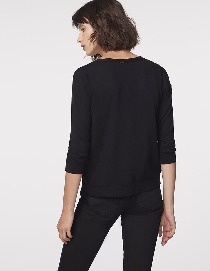 Cardigan noir apport viscose badges bijoux femme-3