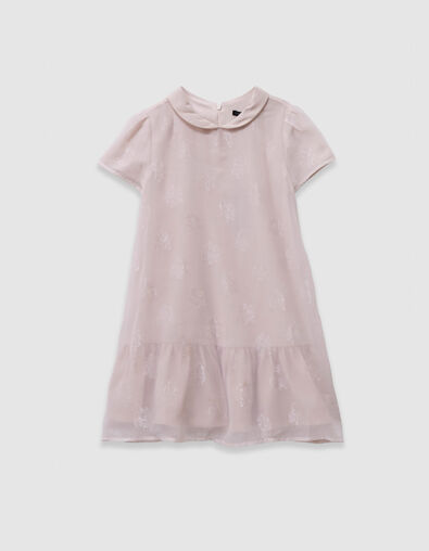 Rosa Jacquard-Kleid  Blumenmuster auf Voile  M&auml;dchen - IKKS