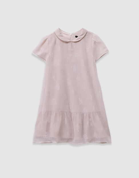 Rosa Jacquard-Kleid  Blumenmuster auf Voile  M&auml;dchen - IKKS