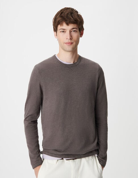 Pull gris tricot flamm&eacute; Homme - IKKS