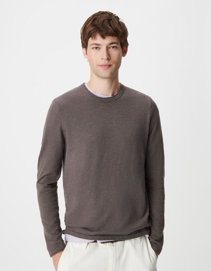 Pull gris tricot flamm&eacute; Homme-2
