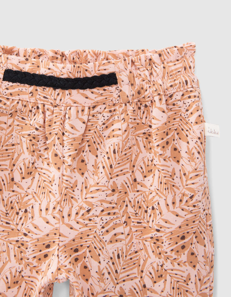 Baby girls’ peach knit trousers with leaf print-2