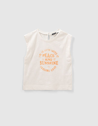 Girls’ white slogan and embroidery T-shirt - IKKS