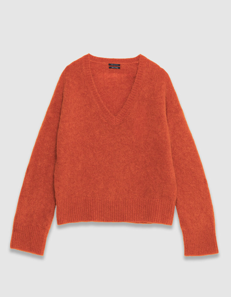 Orange oversized V-neck sweater Woman-6