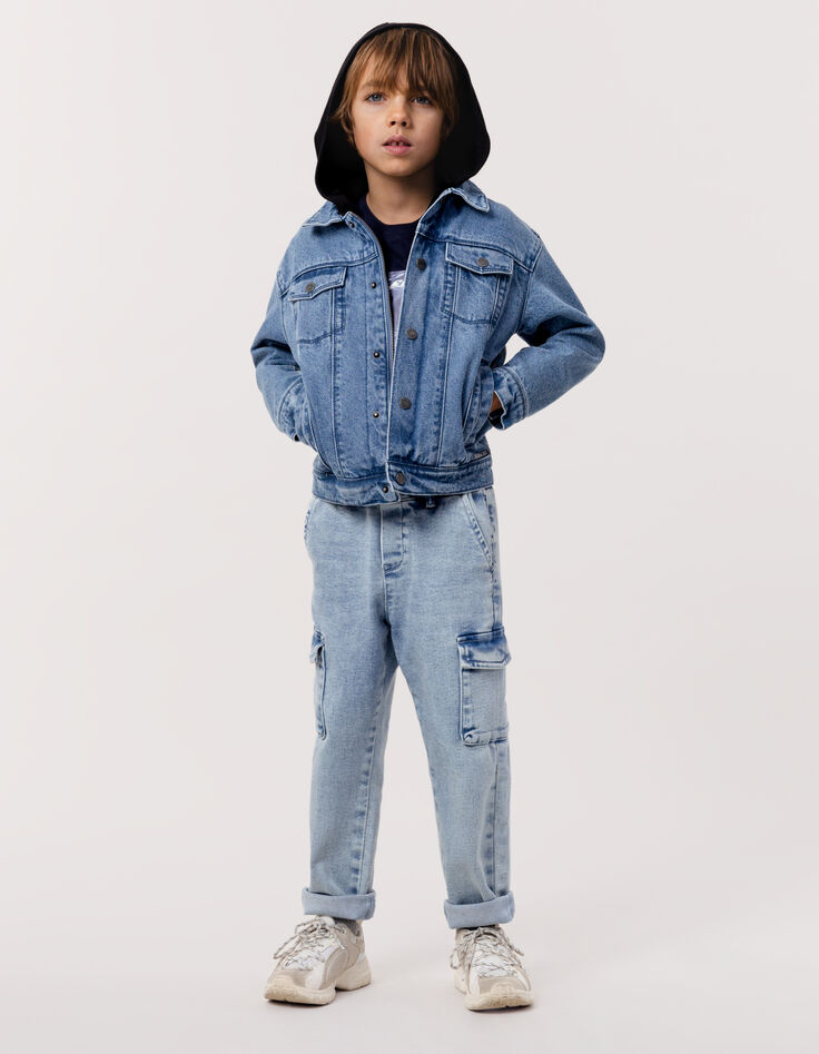 Blouson en jean bleu capuche amovible garçon-1