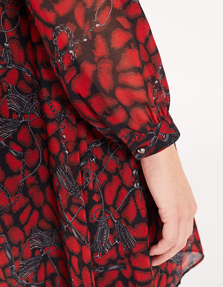 Women’s red snake-print voile short dress-5