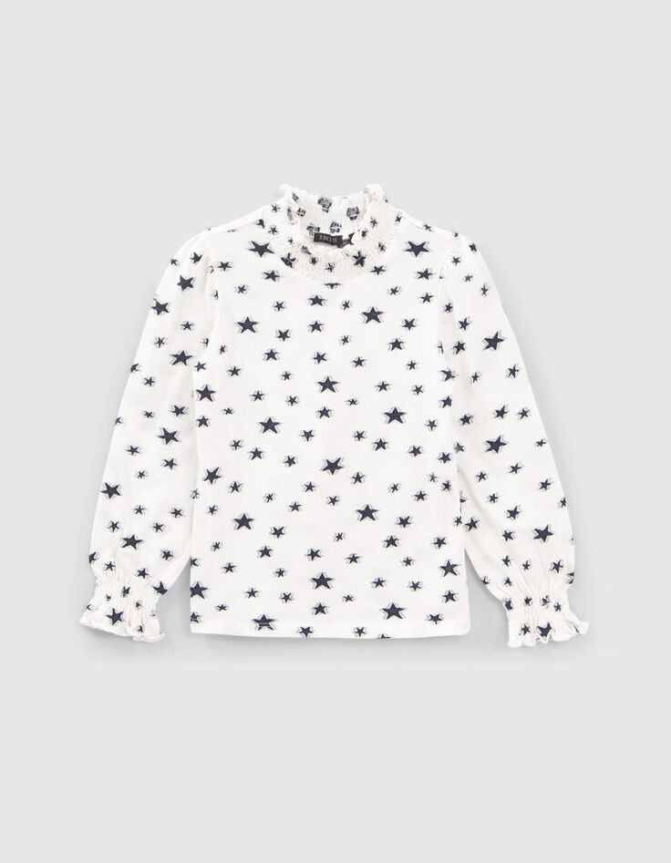Gebroken wit T-shirt all-over sterrenjacquard meisjes-1