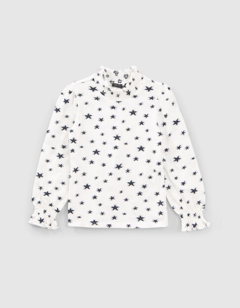 Girls’ off-white T-shirt with all-over star jacquard