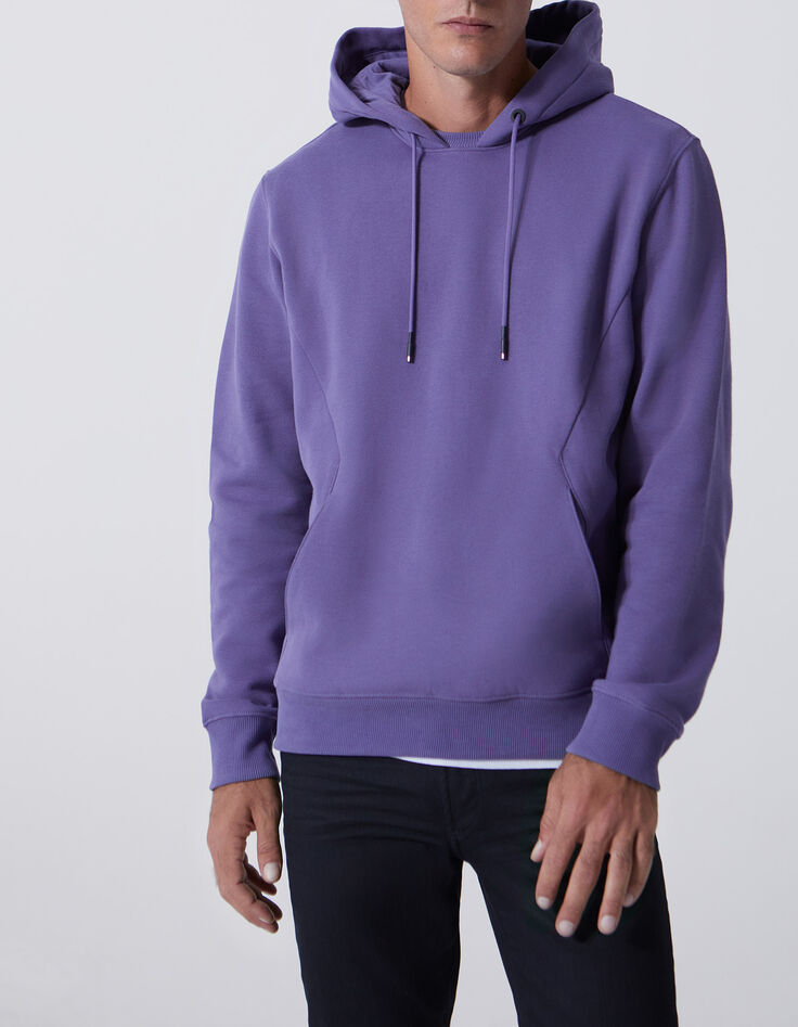 Sweat violet à capuche molleton Homme-1