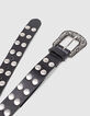 Ceinture jean cuir noir boucle western clous bijoux femme-3