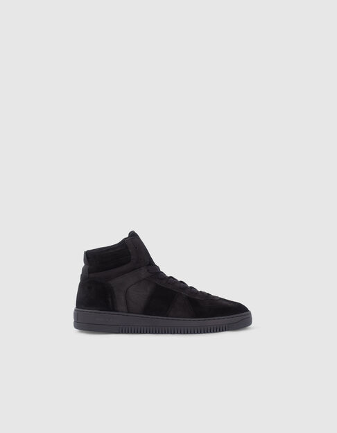 Men’s black leather and suede high-top trainers