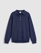 Pull marine tricot col polo boutonn&eacute; Homme-6