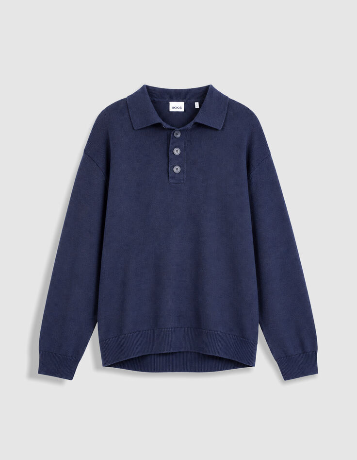 Pull marine tricot col polo boutonn&eacute; Homme-6