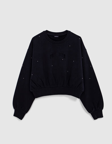 Schwarzes Sweatshirt, Flock-Botschaft, Nietendeko, M&auml;dchen - IKKS
