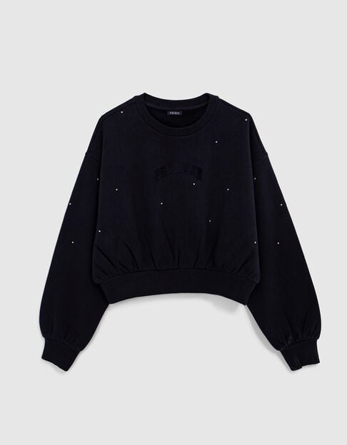 Schwarzes Sweatshirt, Flock-Botschaft, Nietendeko, M&auml;dchen - IKKS