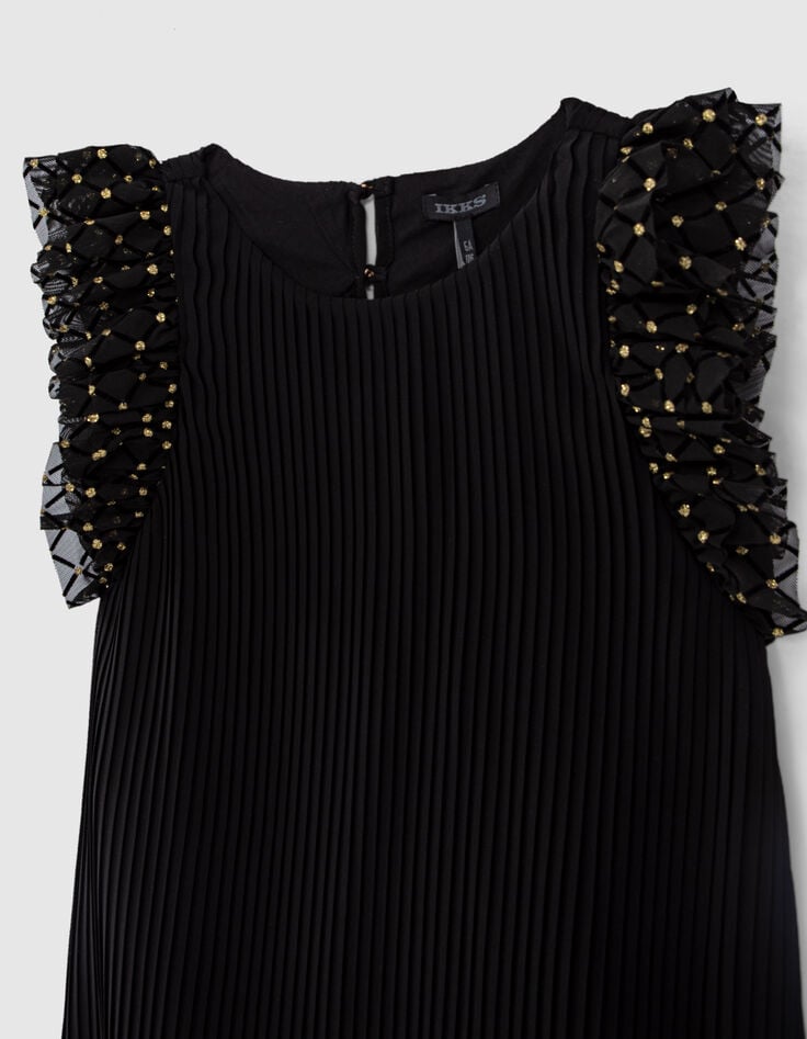 Zwarte jurk pliss&eacute; fantasievolants meisjes-2