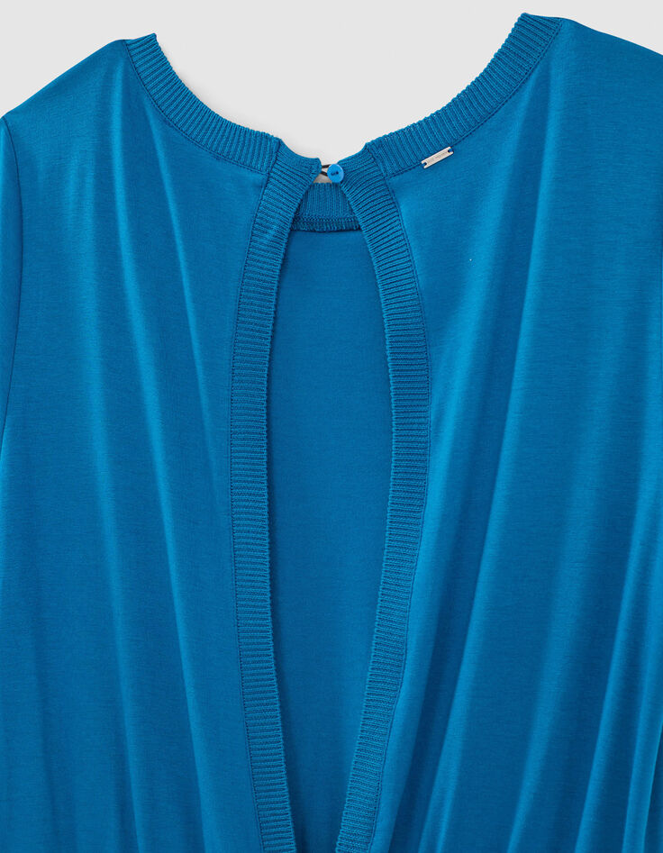 Robe midi en cupro viscose bleu ouverture dos femme-6