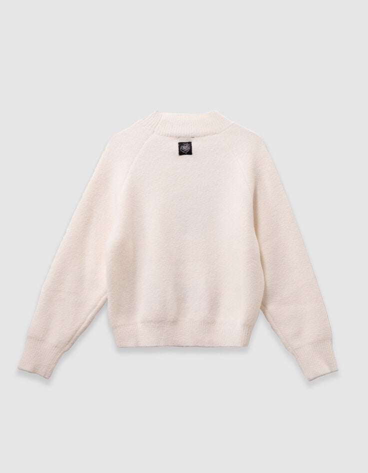 Pull col montant blanc tricot broderies sequins fille-6 Pull col montant blanc tricot broderies sequins fille-6
