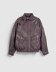 Bomber cuir bordeaux oversize Femme-6