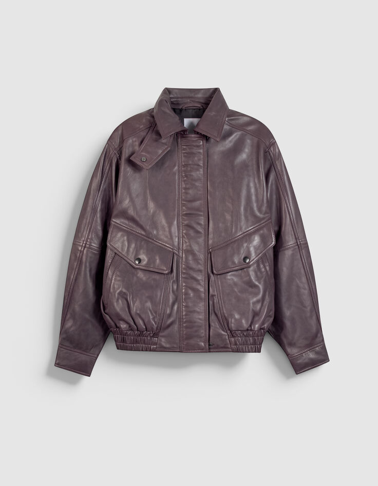 Bomber cuir bordeaux oversize Femme-6