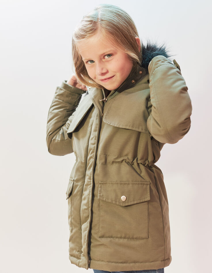 Parka kaki à capuche avec doublure fourrée fille-7