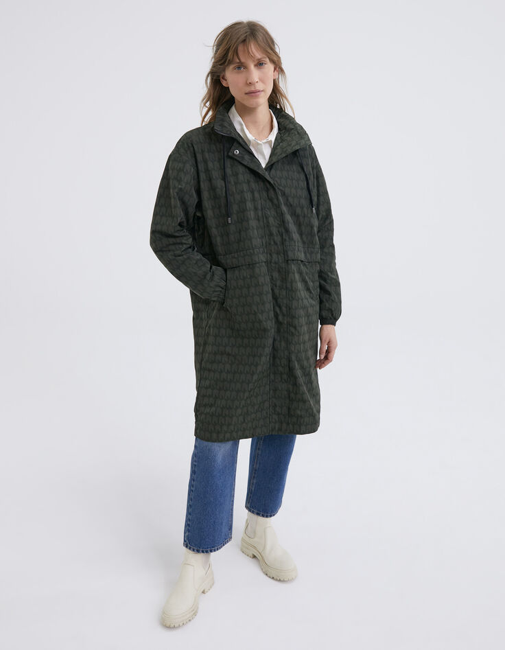 Parka longue kaki nylon à motif graphique army Femme-7