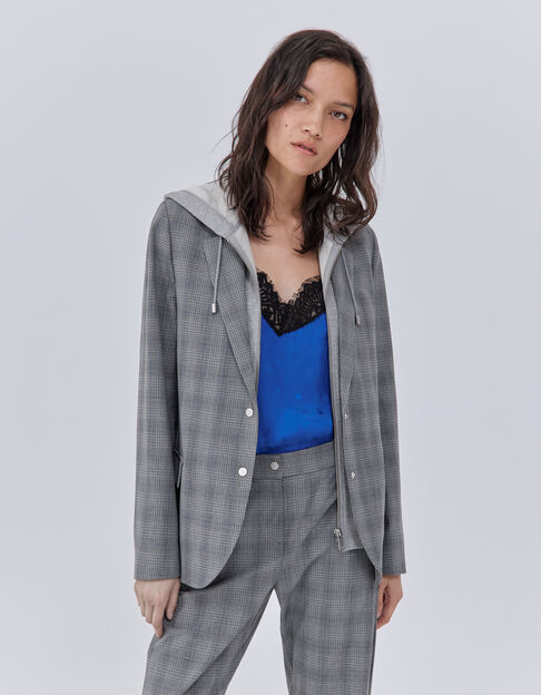 Women’s checked suit jacket with hooded facing