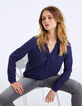 Women's navy viscose crêpe ruffle collar blouse-1