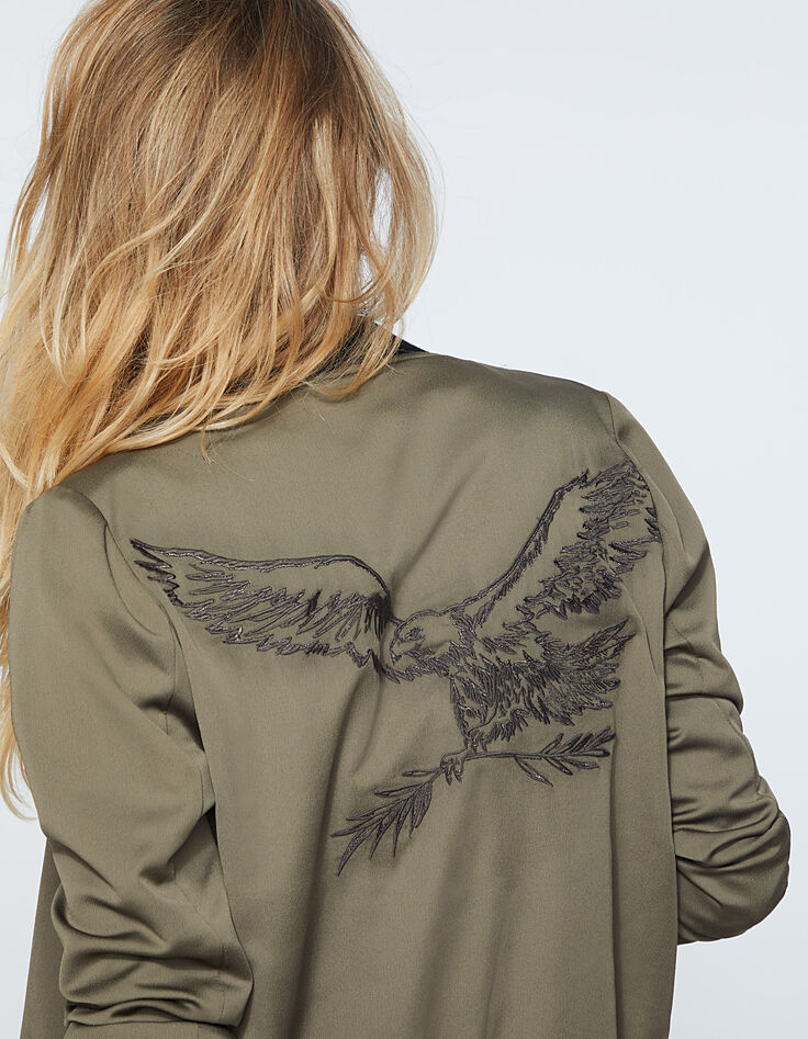 Bombers kaki en satin réversible visuel brodé dos femme-4