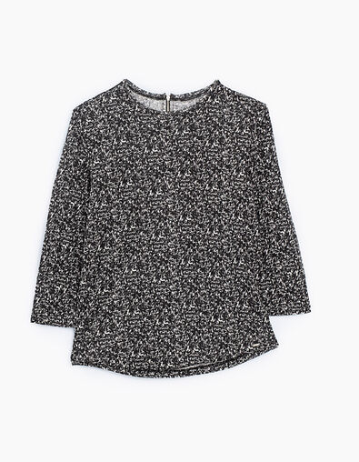 Damen Leinen-T-Shirt 3/4-Arm, schwarzer Wavy-Print - IKKS