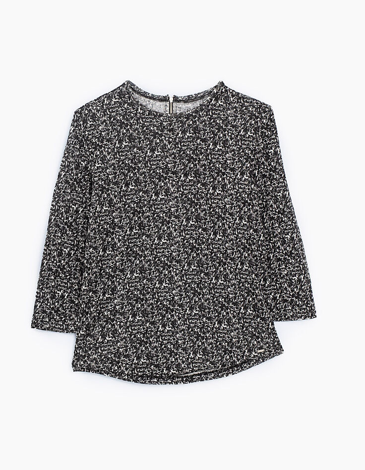 Damen Leinen-T-Shirt 3/4-Arm, schwarzer Wavy-Print-1