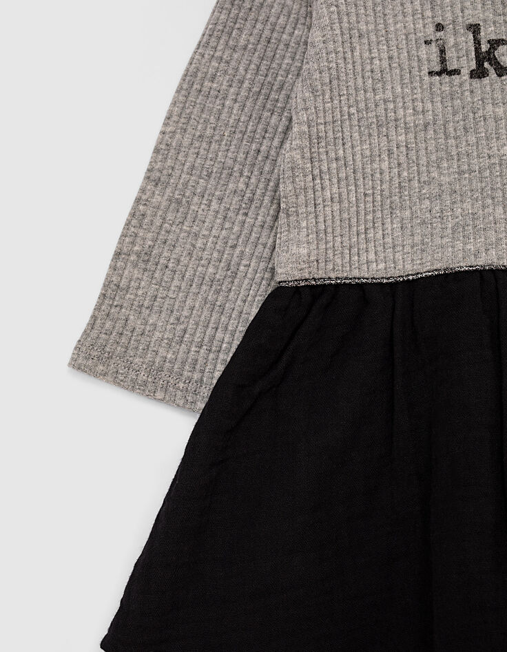 Baby girls’ mid-grey marl and black mixed-fabric dress-5 Baby girls’ mid-grey marl and black mixed-fabric dress-5