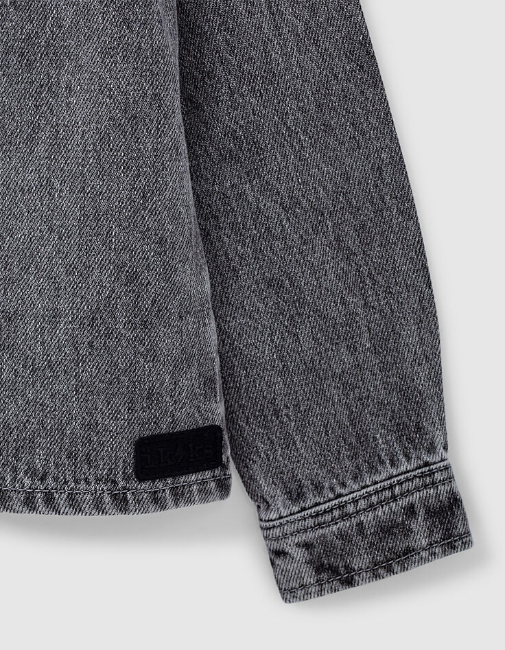 Gemêleerd antracietgrijs jeanshemd jongens  -5