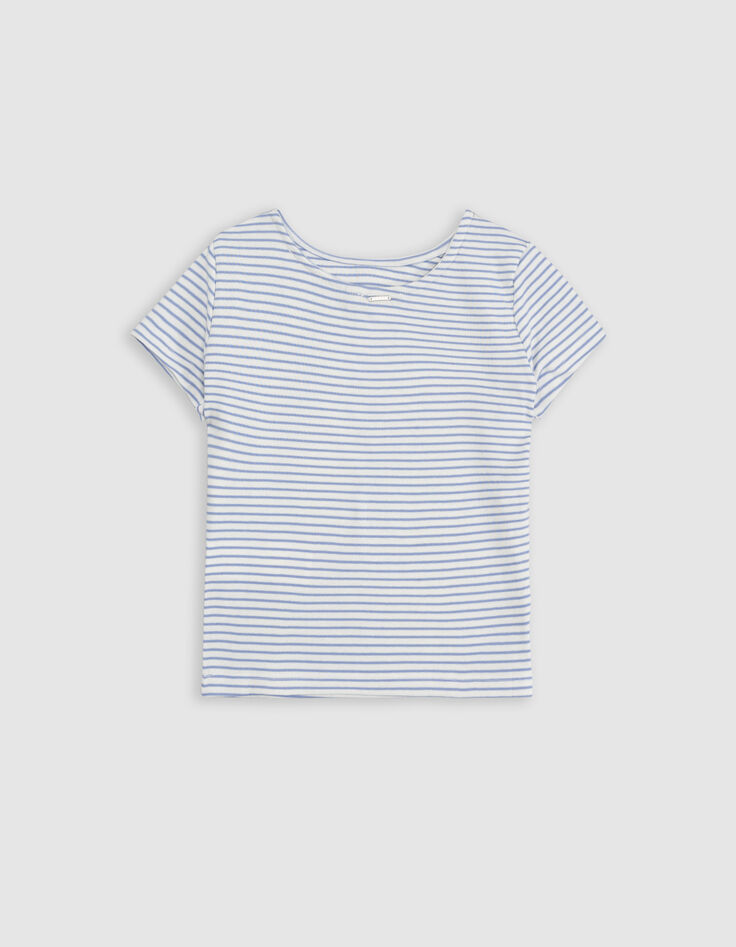 Wit T-shirt fijne blauwe strepen meisjes-4