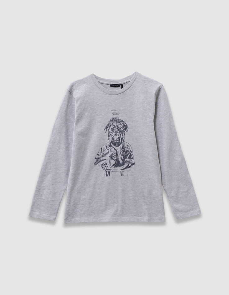 T-shirt gris coton bio visuel chien garçon-1 T-shirt gris coton bio visuel chien garçon-1