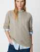 Beiger Damenstrickpulli Mohair-Mix, Zopfmuster-4