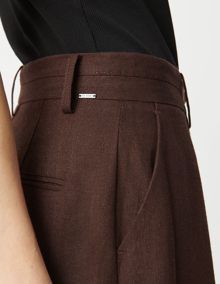 Braune Anzughose mit Paillettenbesatz für Damen mit weitem Bein-6